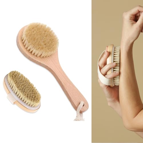 Back Brush, Dry Brushing Body Brush Soft Natural Mane, Used for Exfoliating/Lymphatic Drainage/Stimulating Blood Circulation and Accelerating Metabolism