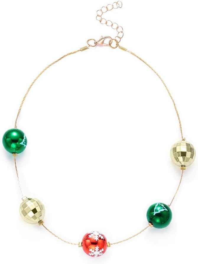 Kokoma Round Ball Beaded Necklace Adjustable Christmas Festive Link Chain