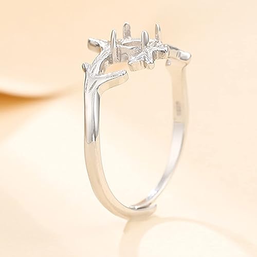 Miniatura 5 de Anillo ajustable de plata de ley 925 en blanco para 0.197 in de piedra redonda ramita de piedra texturizada anillo de punta base cabujón joyería