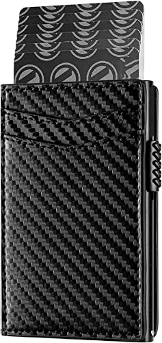 Image of VOGARD Unisex Card Holder Pop Up Cards Slim Leather Wallet RFID Protection up to 11 Cards Card Case (Carbon Black)