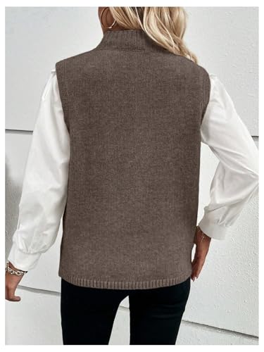 Verdusa Women's Fall Outfits Sweater Vest Mock Neck Sleeveless Knit Tops 2025 Trendy Pullovers2
