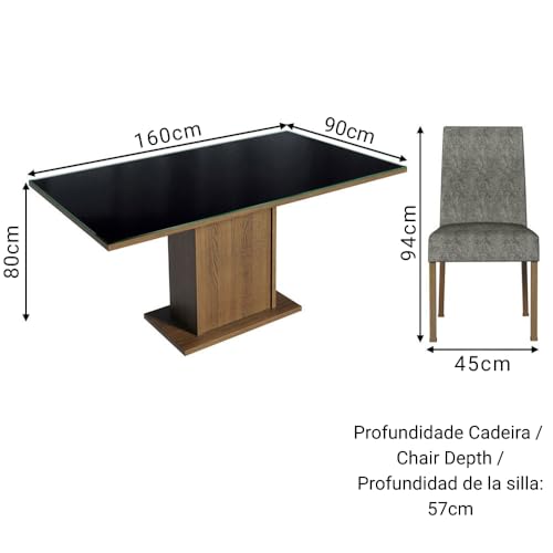 Image of Madesa Avril 4 Seater Dining Set, Rectangular Glass Overlay Table, 4 Cushioned Chairs, Engineered Wood, Black Gray, 160 cm