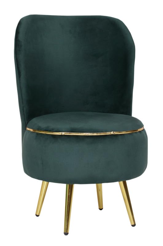 Image of Ottoman for Living Room, Velvet Round Foot Rest Stool, Metal Legs Chair for Sitting, Puffy for Bedroom & Makeup Room Decor | Chair (18 inchx18 inchx32 inch), Puffy (16 inchx16 inchx17 inch) | (Combo-Green)