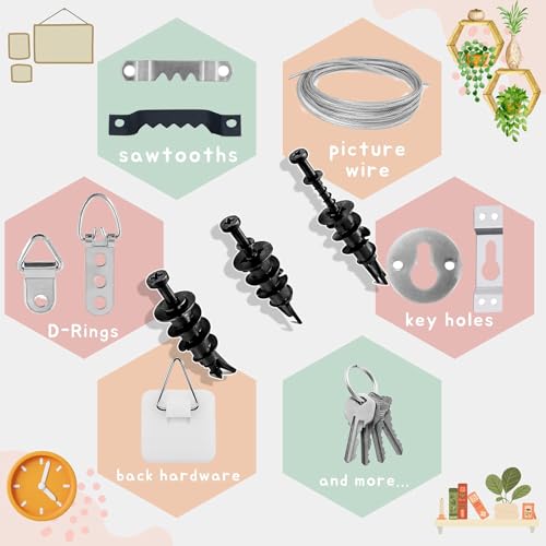 Image of 30pcs Self-Drilling Black Drywall Anchor and Double-Headed Screws Kit - 15 Metal Wall Anchors ,15 Bear Claw Wall Picture Screws for D-Rings, 4-in-1 Hanging Hooks for Sawtooth, Wire, Keyholes