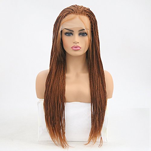 RONGDUOYI Lanting Micro Braided Long Synthetic Lace Front Wigs Heat Resistant Fiber Replacement Wigs With Baby Hair For Black Women(24inch, #30)