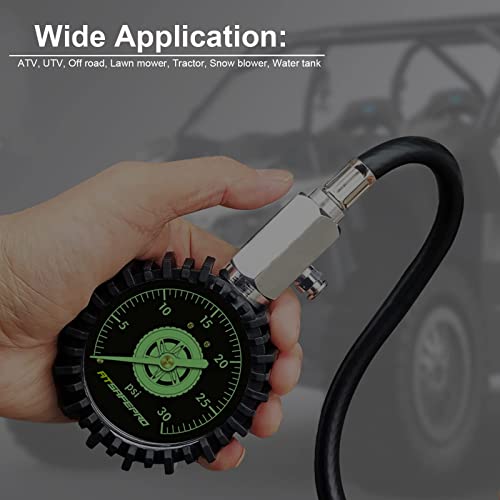 ATsafepro Low Pressure Tire Gauge to 30PSI, 2.5” Mechanical Tire Gauge with Flexible Hose and Angled Chuck, Analog Air Pressure Gauge Glow in The Dark for ATV, Off Road, Lawn Mower Etc - Thumbnail 6