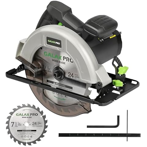 GALAX PRO 11 Amp Power Circular Saw, 6000RPM Corded Circular Saw with Adjustable Cutting Depth 2-1/2" (90°) to 1-7/8" (45°), 7-1/4 Inch Carpentry Saw Blade, Ideal for Wood, Plastic Cuts Cover