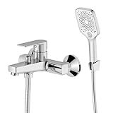 BELZ Robinet de baignoire (mitigeur de douche pour baignoire, mitigeur avec inverseur automatique bain/douche, avec valve de retour intégrée, raccords en S) (Mitigeur de baignoire avec douchette)