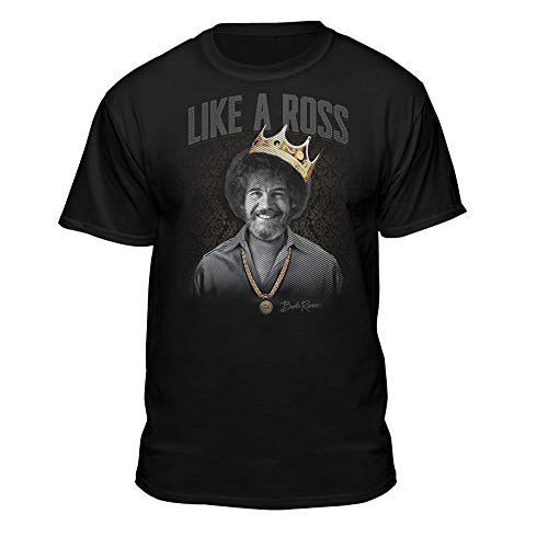 Teelocity Bob Ross Like A Ross Graphic T-Shirt (Small - Standard Fit, Black)