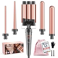 BESTOPE PRO Lockenstab Set 5-in-1 – 3 Keramikfässer für Große Locken & Wellen – Schnelles Aufheizen, 2 Temperaturstufen, Lockenwickler mit Handschuh & 2 Clips, Anti-Frizz, Dual Voltage