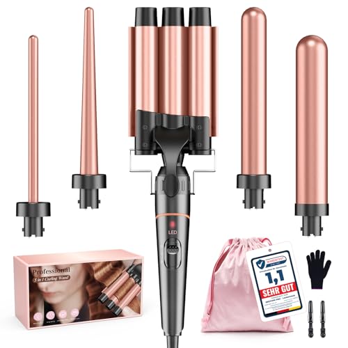 BESTOPE PRO Lockenstab Set 5-in-1 – 3 Keramikfässer für...