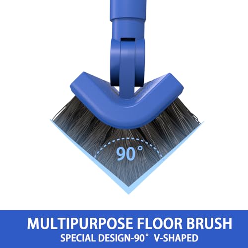 COBETE Floor Scrubber Grout Brush with 16.92IN Large Floor Rubber Squeegee, V-Shaped Scrub Brush and Foam Squeegee Collaborate Cleaning For Tiles, Marble, Glass in Bathrooms, Kitchen,Garages, Pet Hair - Thumbnail 2