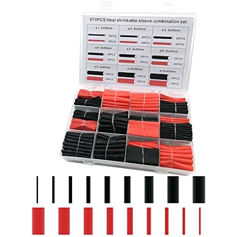 Heat Shrink Tubing Kit, 670pcs Shrink Ratio 2:1 Electrical Wire Cable Wrap Sleeving Tube kit for Wires Repairs, Soldering, Automotive Wiring (Black and Red) Cover