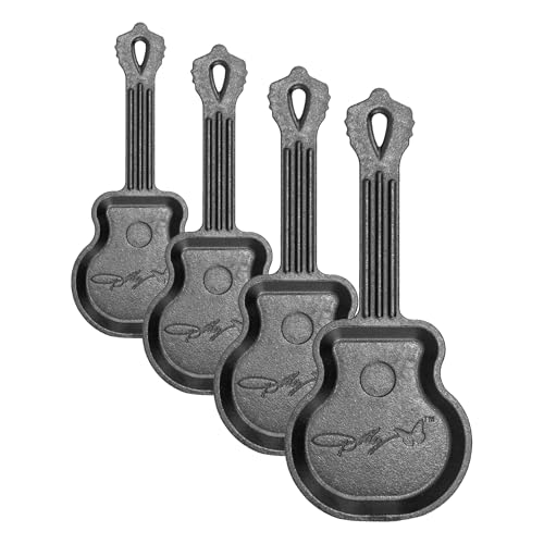 Image of Lodge 4.5 Inch Dolly Parton Mini Rockstar Cast Iron Guitar Skillet - Hand Wash Only Collector's Piece - Cast Iron Skillet for Single Serve or Decorative Use (Pack of 4)