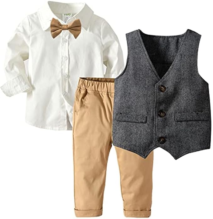 Baby Boy Suit Toddler Formal Outfit Kids 3 Piece Vest Gentleman Clothes Long Sleeve Shirt and Pants Set