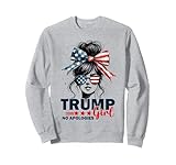 Trump Girl No Apologies Messy Bun Sunglasses Trump 2024 USA Sweatshirt