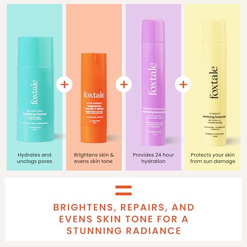 Foxtale Morning Glory Routine (Matte) Skin Care Kit | Cleanser Face Wash 100ml + Ceramide Moisturizer 50ml + Vitamin C Face Serum 30ml + Matte Finish Sunscreen 50ml