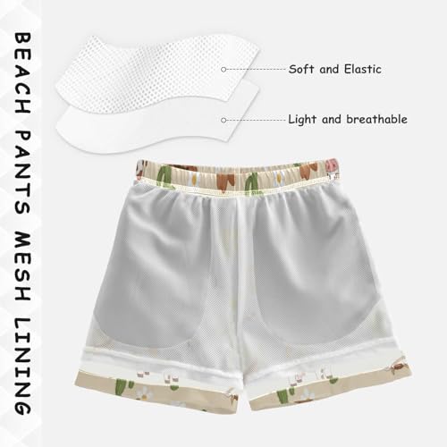 Boy Swim Trunks Cow Cactus Flower Rope Quick Dry Bathing Suit Swimsuit Toddler Beach Board Shorts,2T3