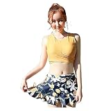 New Split - Traje de baño de tres piezas para mujer, edición coreana, especial para surf casual, amarillo, XL