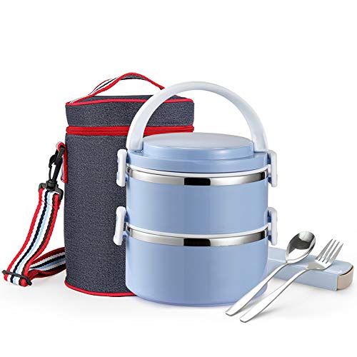 Themral Lunch Box, Arderlive Stackable Insulated 18/8 Stainless Steel Lunch Container With Denim Lunch Bag, Portable & Leakproof. (ZFK-2BLUE)