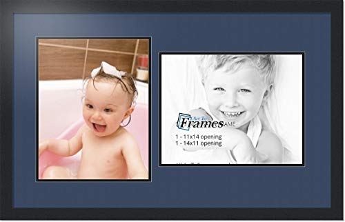 ArtToFrames Collage Photo Frame Double Mat with 2 - 11x14 Openings and Satin Black Frame
