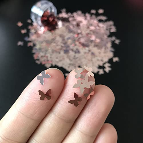 Prettyg 10 Grams/Pack - Rose Gold Butterfly Shape Glitter Sequins - Festival Rave Beauty Makeup Face Body Nail Art Decoration B0230 #TOP7