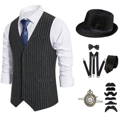 Costume des années 1920 pour homme avec gilet et chapeau retro taille S
