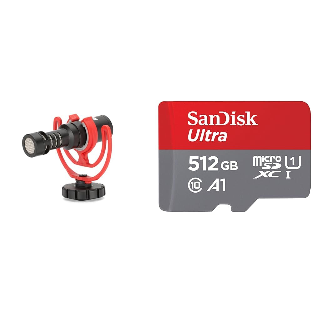 RØDE VideoMicro Richtmikrofon zur Kameramontage für Videoaufnahmen und Content Creation & SanDisk Ultra Android microSDXC UHS-I Speicherkarte 512 GB + Adapter