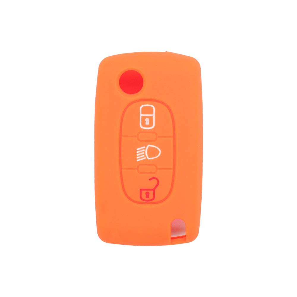 BROVACS Silicone Cover Protector Case Holder Skin Jacket Compatible with PEUGEOT CITROEN 3 Button Flip Remote Key Fob w/Light Symbol CV9305 Orange - Image 2