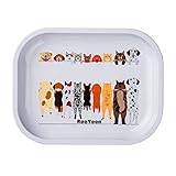 Metal Decorative Tray - Small Size 7' x 5.5', Cute Cartoon Dog Pattern, Premium Dainty Storage & Serving Tray for Home & On-The-Go (White)