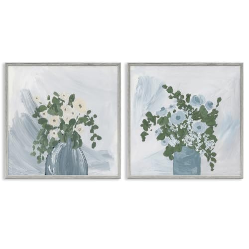 Painterly Blue Daises Floral Vase, 12 x 12 Inch Framed Giclée Print Set