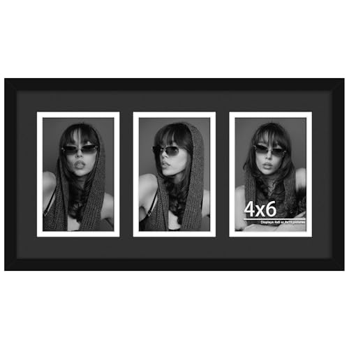Image of DUENPY 8x15 Collage Picture Frame, 4x6 Collage Picture Frame, Displays Three 4x6 inch Photos, Wall Decor Wall Hanging or Tabletop, Black Mat.