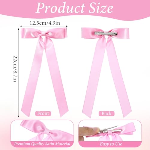 30 Pcs Silky Satin Hair Bows for Women, Bulk Ribbon Bows Clips with Long Tail Bowknot Stylish Hairs Barrettes Ponytail Holder Accessories