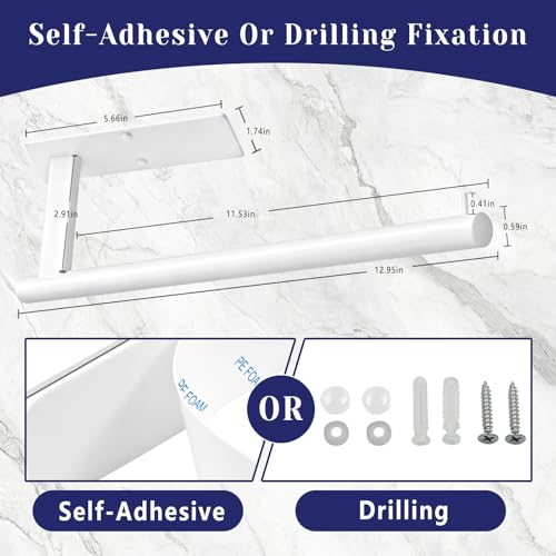 Image of Paper Towel Holder, Self Adhesive or Drilling Paper Towel Holder Under Cabinet, Stainless Steel Paper Towel Holders Wall Mount for Kitchen, Bathroom, Sink, Pantry, Fridge (White)