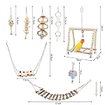 Papageienspielzeug, Spielzeug für Nymphensittiche, Vögel, Kauen, Naturholz, Hängematte, Glocke, Vogelkäfig, Schaukel für Nymphensittiche, Finken, kleine Sittiche und Aras, 8 Stück – Bild 2