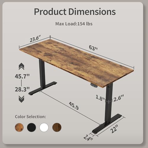 Image of Agilestic Electric Standing Desk, 63 x 24 Inches Height Adjustable Desk, Sit Stand up for Work Office Home, Ergonomic Rising Computer Table with Memory Preset, Rustic Brown
