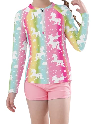 Image of Soneven Girls Rash Guard Sets Long Sleeve Swimsuit UPF50+ Swim Shirts Bathing Suit 2 Piece Swimwear