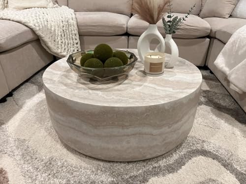 JUSTONE 31.49" Round Coffee Table, Modern Marble Faux Pattern - Minimalist Accent Table for Living Room,Office - Thumbnail 3