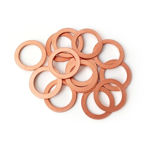 Copper oil drain plug washers close up