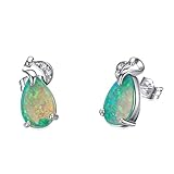 Opal Earrings 925 Sterling Silver Green Opal Drop-shaped Stud Earrings Plated White Gold Hypoallergenic Women Birthday Jewellery Gift-green-One size