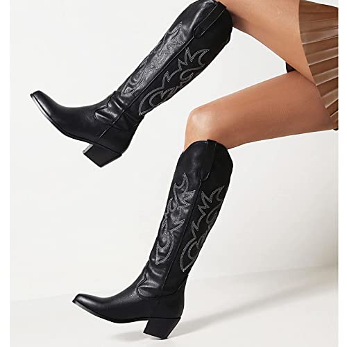 Meilusi Women's Cowgirl Boots For Women Embroidered Knee High Cowboy Boots Fashion Pull On Tall Western Boot #TOP1
