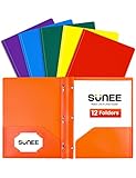 SUNEE 2 Pocket Folders with Prongs (12 Pack, Assorted Color) Plastic Folders with Pockets and Prongs Fit Letter Size, Poly Folders with Pockets for School Office Home Business
