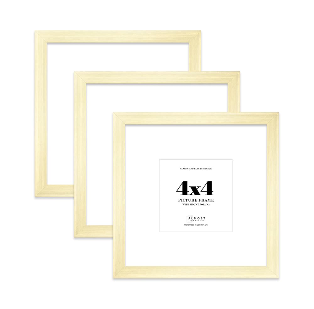 4x4 Gold Picture Frame with Mount for 2x2 Photos, Prints - Modern Square Wall Frame, Set of 3
