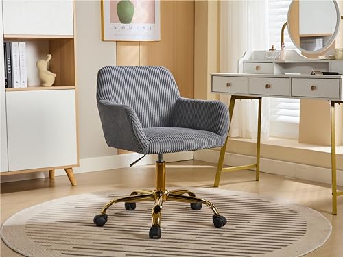Image of KCC Corduroy Makeup Vanity Chair,Home Office Desk Chair with Wheels, Gray