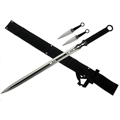 Tactical Master Machete Set with 2 Throwing Knives. Ninja Weapon, Fantasy Sword, Katana. for Camping, Fishing, Hunting, Outdoor Sports and Collections (Black-23) Cover