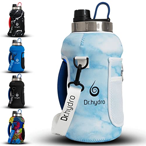 DR.HYDRO Half Gallon Water bottle with sleeve-BPA Free 100% Leak proof 64 oz Water Bottle with Straw 2 liter water bottle for Sports, Perfect Large Water Bottle for Gym Motivation and Workout