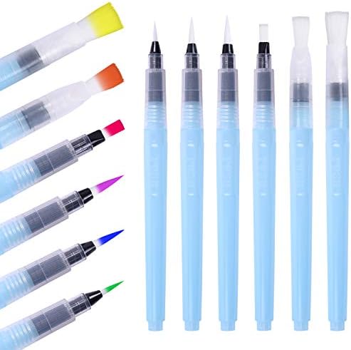 Water Colour Brush Pens, Wisdompro Set of 6 Watercolour Paint Pens with Nylon Brush Tips for Watercolour Painting, Water Soluble Colour Lead and Calligraphy - Light Blue