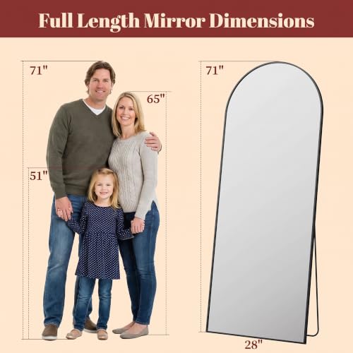 Image of Suidia 71 inchx28 inch Arched Full Length Mirror With Stand, Black Floor Mirror