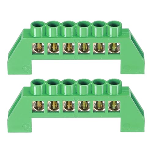 2 pièces de barre de mise à la terre à bornes 6 positions en laiton avec vis pour fil, bloc de barre bus, bande de mise à la terre à coque verte pour distribution électrique