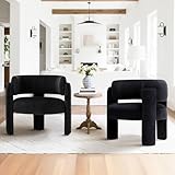 COLAMY Modern Velvet Ohrensessel 2er Set, Gepolsterter Sessel Wohnzimmer, Bequemer Runder loungesessel mit 3 Beinen für Wohnzimmer, Schlafzimmer, Leseecke, Schwarz